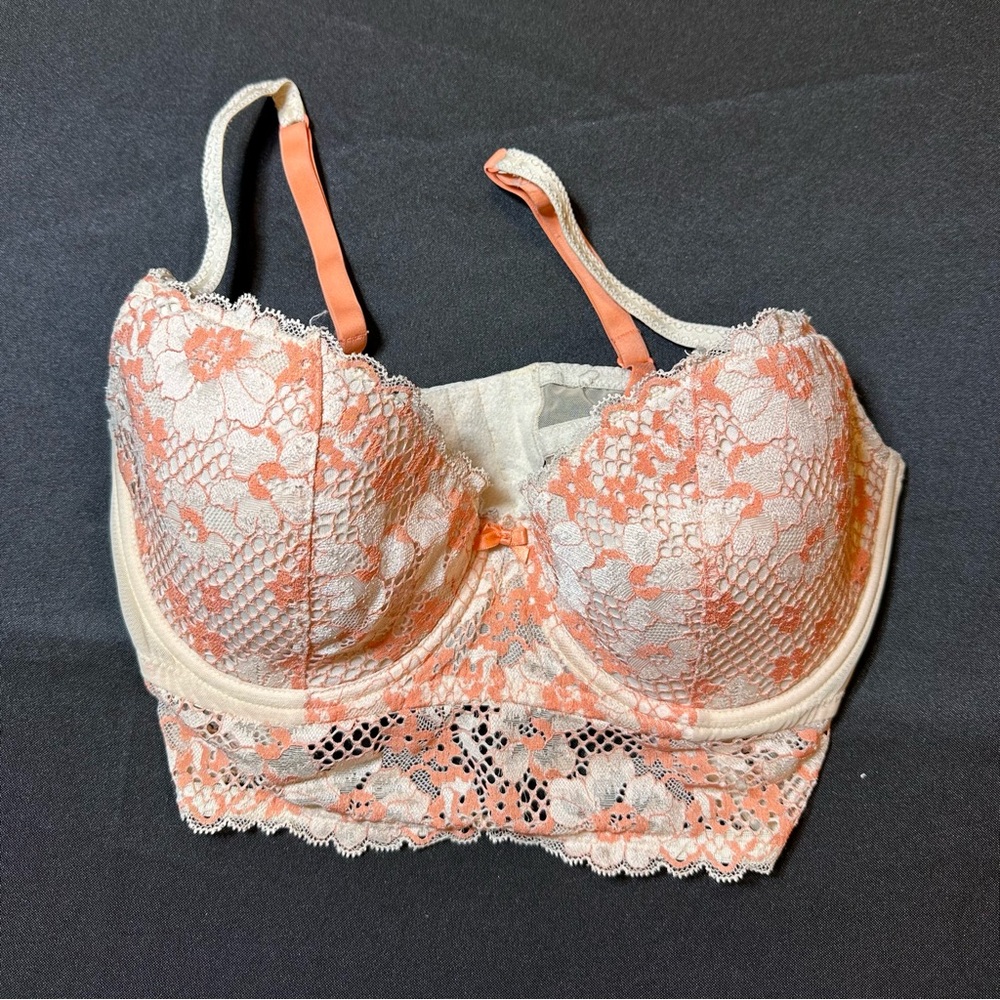 Adore Me Lace Longline Bra in Beige and Peach